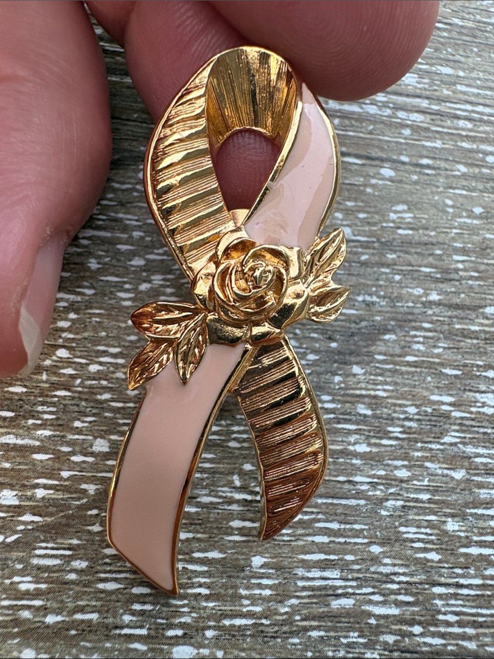 Gold & Blush Ribbon Rose pink ribbon  Brooch - Women Jewelry